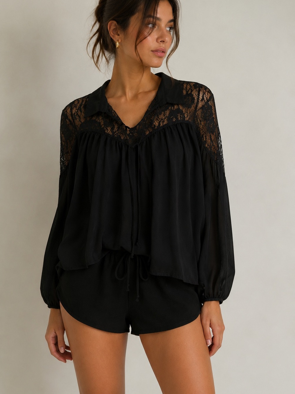 Charlotte Russe Black Lace Sheer Blouse Size M